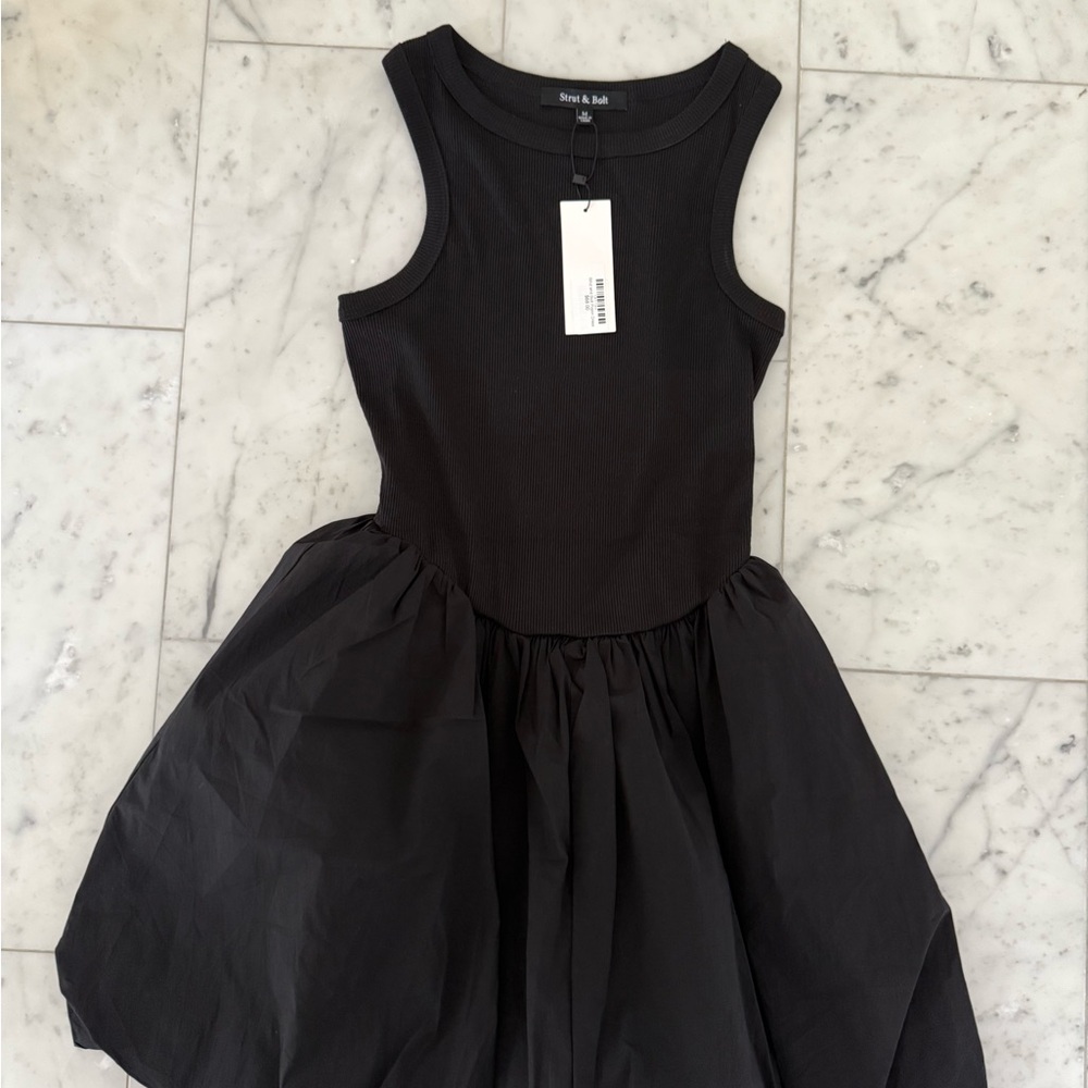 Smythe & Bell Black Sleeveless Mini Dress with Gathered Skirt